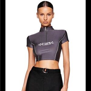 I.AM.GIA Gray Zip-Up Crop Top